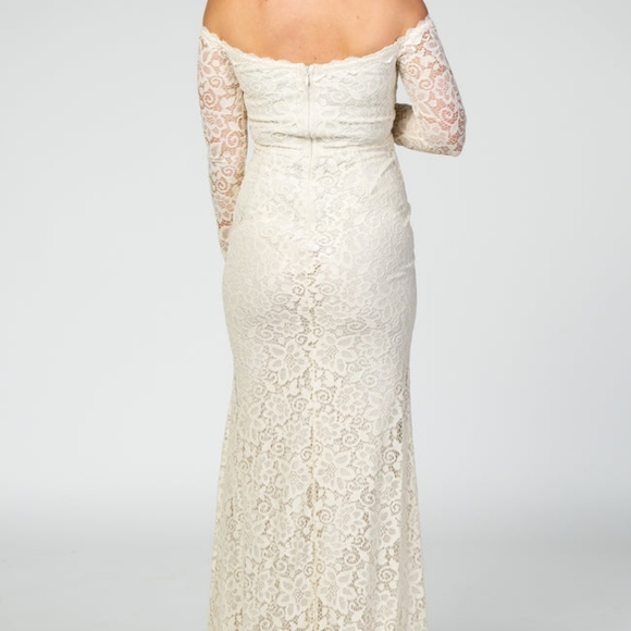 PinkBlush Beige Lace OffShoulder Long Sleeve Maternity Photoshoot or Bridal Gown - Picture 5 of 10